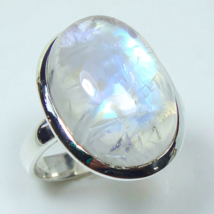 Bague Cocktail Pierre de Lune en Argent 925, Sertissage Ovale, Style Bohème Unisexe, Pierre de Naissance de Juin, Idéale pour le Quotidien, Cadeau - Product Image 1