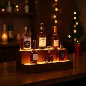 <b>Led</b> <b>Lighted</b> Walnut Liquor Bottle Display Shelf 20 Inch Freestanding Home Bar Party Shelf With Remote <b>Control</b> - Product Image 2