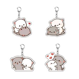 Llaveros de acrílico con diseño de pareja de gatos de dibujos animados Peach y Goma, para accesorios, colgante de bolso, llavero, joyería, regalos para fans y amantes - Product Image 1