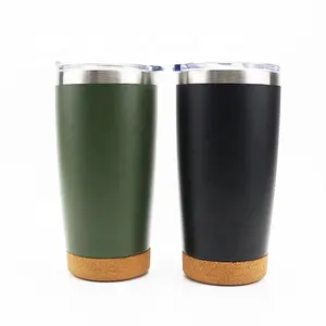Copper Lined Slide Lid 20oz Powder Coated Stainless Steel Tumbler With Cork Bottom Vacuum Insulated Travel Mug For Iced Coffee