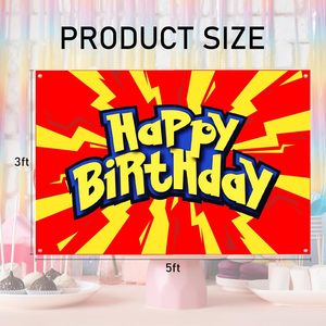 Striscione di <span class=keywords><strong>Compleanno</strong></span> con Fulmini Rossi e Gialli, Sfondo per Festa a Tema Fulmini, Decorazioni Murali Retrò per <span class=keywords><strong>Compleanno</strong></span> di Ragazzi - Product Image 2
