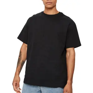 Black Fashion Wholesale Custom T-shirt Organic 100% Cotton Plus Size Oversized Pullover Men's Plain Black T Shirt
