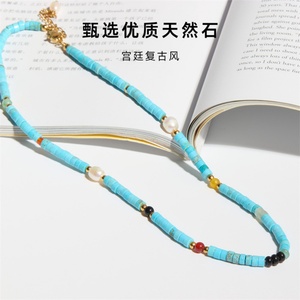 สร้อยคอโชคเกอร์ประดับมุกสีฟ้าและลูกปัดสีฟ้าครามยอดนิยม - Product Image 3