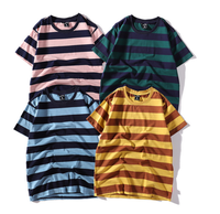T-shirts à manches courtes unisexe du fabricant professionnel col rond 100% coton imprimé à rayures épaules tombantes pour hommes tissu tricoté