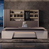Bureau de direction en bois en forme de L de luxe, ensemble de bureau de direction moderne et minimaliste, bureau de direction complet, espace de travail de direction haut de gamme