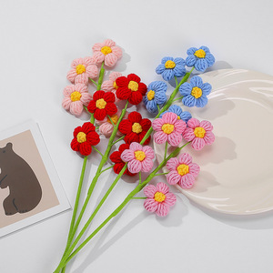 Bunga Rajutan Tangan Wol Ukuran Tunggal Ramah Lingkungan Multi Head Puff Hadiah Qixi Hari Ibu Hari Guru Penggunaan Dalam/Luar Ruangan - Product Image 2
