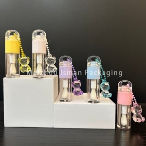 ISMAN Lindo Tubo Transparente de 4ml para Brillo Labial Infantil con Cepillo Grande, Envase Redondo Color Macaron para Bálsamo Labial con Llavero de Oso - Product Image 3