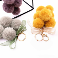 Porte-clés créatif en peluche en forme de pamplemousse, pendentif mignon pour sac, avec nœud en dentelle et boule de fourrure, pour clés de voiture