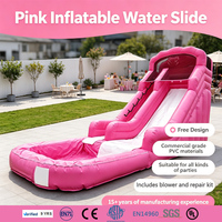 Structure gonflable commerciale en PVC pour divertissement aquatique, château gonflable rose combiné avec toboggan aquatique humide et sec pour adultes avec piscine