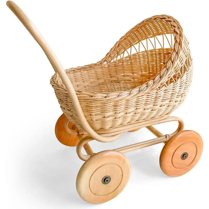 Rieten Pop Kinderwagen Voor Kids Peuter Duurzame Speelgoed Handwoven Kinderwagen Voor Poppen Rotan Pop Vervoer Baby Meisje Gift Groothandel
