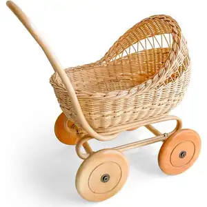Rieten Pop Kinderwagen Voor Kids Peuter Duurzame Speelgoed Handwoven Kinderwagen Voor Poppen Rotan Pop Vervoer Baby Meisje Gift Groothandel