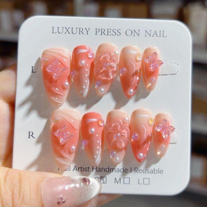 621-625 3D hecho a mano 10 Uds diseño de almendra <span class=keywords><strong>uñas</strong></span> postizas ABS Materia modelo de moda tallado de <span class=keywords><strong>flores</strong></span> personalizado - Product Image 4