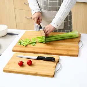 Placa de corte de bambu orgânico personalizada, grande carne vegetal com alça, blocos para cozinha
