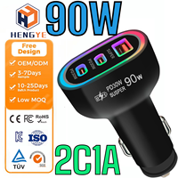 Chargeur de voiture universel rapide de haute qualité 90W PD 3.0 QC3.0 double USB-C simple USB ignifuge avec logo personnalisé en gros