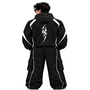 Chándal Ligero Unisex con Estampado de Llamas en Blanco y Negro, 2 en 1, con Capucha, Manga Larga, Corte Holgado, Deportivo, Transpirable, de Poliéster, para Primavera - Product Image 2