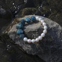 Bracelet en perles de fil de perle d'eau douce naturelle 8-9 mm, perles presque rondes, apatite bleue, bracelet fait main