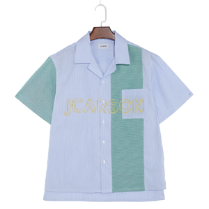 New Arrival 100% Cotton Men's Printed <strong>Patchwork</strong> Stripes Short Sleeve <strong>Shirts</strong> - Product Image 1