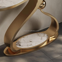 Offre Spéciale Console d'Entrée Dorée de Luxe, Design Unique, Base Métallique, Plateau en Dalle de Roche, Table Décorative pour Couloir, Villa, Maison ou Hôtel