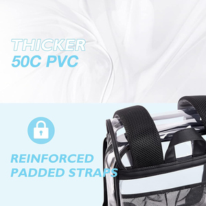 Clear Backpack Heavy Duty Thick PVC <strong>Transparent</strong> Backpack with Leather Trim Large Capacity See Through Backpack