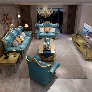 Juego de Sofás Tapizados de Madera Maciza de Estilo Europeo Real, Muebles Americanos con Acabado Dorado para el Hogar, Hotel, Sala de Estar, Centro Comercial, Apartamento, Villa - Product Image 3