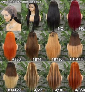 Orange # Perruques de cheveux humains lisses et colorées à 220 % de densité, 350 cm, avec grande dentelle frontale 13x4, longues perruques en cheveux naturels - Product Image 5