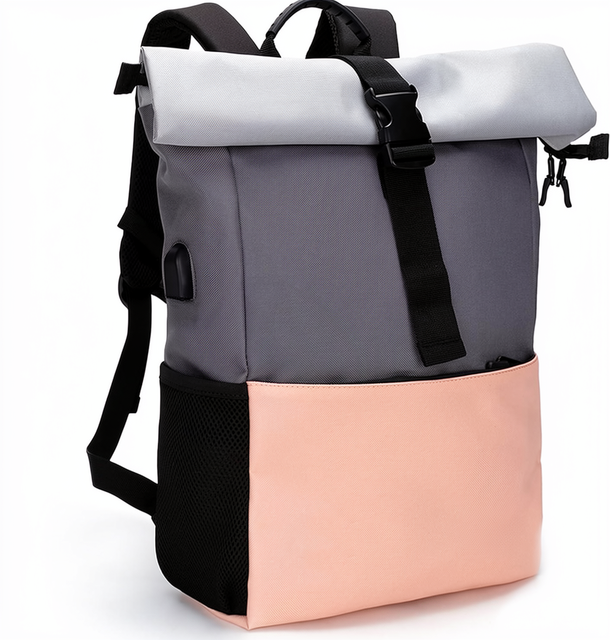School Waterproof Polyester Durable Lightweight 15.6" Laptop Roll Top Backpack