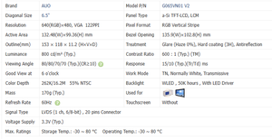 Écran LCD TFT IPS G065VN01 V2 AUO 6,5 pouces, 800 nits, résolution 640x480, LVDS 20 broches, rétroéclairage WLED, affichage industriel - Product Image 2