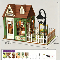 Kit de bricolage : Scène de librairie miniature avec éclairage, ornements assemblés, maison en bois