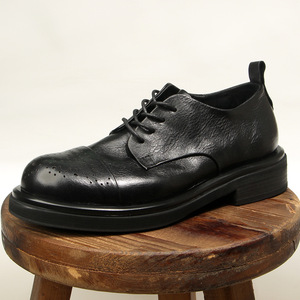 Men's British Style Oxfords Dark Brown <b>Round</b> Toe Top Layer Cowhide Leather Shoes <b>Cushioned</b> Thick Sole Office Career Wear - Product Image 2