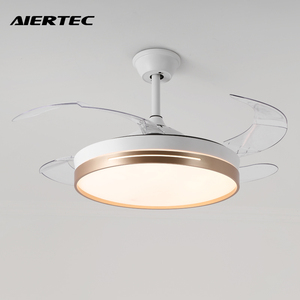 Ventilateurs de plafond LED modernes de 42 pouces à intensité variable avec lampe lustre rétractable et télécommande invisible pour salon et chambre à coucher - Product Image 1