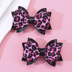 CN 3 pulgadas Boutique Classic Glitter Hair Bow Ribbon Leopard Print Hair Clip para niños pequeños niñas - Product Image 1