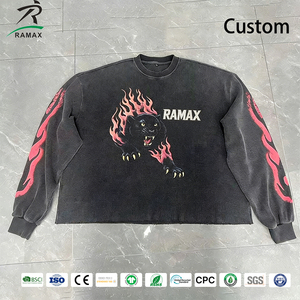 <span class=keywords><strong>Camiseta</strong></span> Personalizada de Manga Larga para <span class=keywords><strong>Hombre</strong></span>, Estilo Hip Hop, Casual, Lavada al Ácido, con Estampado, Corte Regular, 100% Algodón - Product Image 1