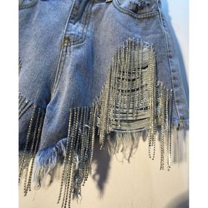 <span class=keywords><strong>2022</strong></span> <span class=keywords><strong>été</strong></span> Offre Spéciale femmes taille haute Denim Shorts strass glands mode diamant perles bleu clair à la mode femmes Denim Shorts - Product Image 3