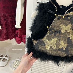 Tongxingyuan Girls Chinese Style Butterfly Vest With Fleece Lining Autumn Winter Outfit For Children - Product Image 1