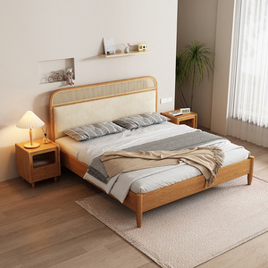 <span class=keywords><strong>Letto</strong></span> <span class=keywords><strong>Matrimoniale</strong></span> Moderno Nordico Queen/King Size con Testiera <span class=keywords><strong>in</strong></span> Rattan e Struttura <span class=keywords><strong>in</strong></span> <span class=keywords><strong>Legno</strong></span> Massello per Camera da <span class=keywords><strong>Letto</strong></span> Realizzato <span class=keywords><strong>in</strong></span> <span class=keywords><strong>Legno</strong></span> di Gomma - Product Image 1