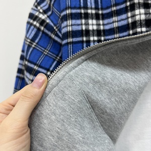 Wholesale Heavyweight Sudaderas Con Capucha Custom Logo Checkered Drop Shoulder <b>Hoodie</b> Cotton Reversible Oversized <b>Zip</b> <b>Up</b> <b>Hoodie</b> - Product Image 4