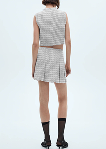 Mini-jupe en tweed de luxe avec boutons, taille naturelle, imprimé géométrique - Jupe d'été décontractée pour femme - Product Image 4