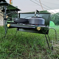 Réchaud de camping portable à 2 brûleurs, résistant au vent, idéal pour la randonnée en plein air, compatible avec les bouteilles de gaz propane