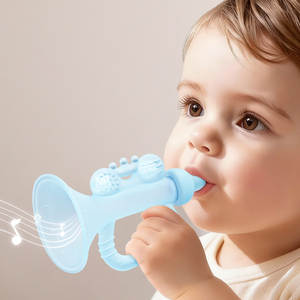 Jouet de <span class=keywords><strong>dentition</strong></span> pour bébé en silicone de qualité alimentaire Newsun, sans BPA, en forme de trompette musicale, doux, facile à saisir, jouet sensoriel unisexe - Product Image 1