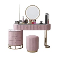 Meuble Coiffeuse Moderne en Bois de Chêne avec Miroir sur Pied et Ottoman – Collection Chambre à Coucher – Offre Spéciale