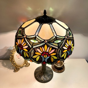 Longhuijing 16 Inch Retro Tiffany Desk Lamp Mediterranean Style Stained Glass LED <b>Light</b> with 2700K Warm White for Living Room - Product Image 5