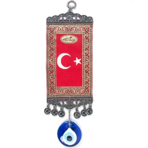 Décoration murale tissée turque de 10 cm avec motif de drapeau turc et mauvais œil de Turquie, décoration murale étoile de lune - Product Image 1