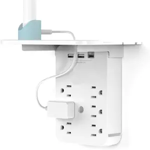 Leishen Wholesale 6 AC Outlets US To US Electrical Multiple Outlet Extender with 2 USB-A+Type-C Wall Charger with Phone Holder