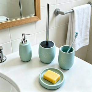 Juego de Accesorios de Baño de <span class=keywords><strong>Resina</strong></span> con Efecto Mármol Verde Menta, Incluye Dispensador de Jabón, Portaescobillas, Vaso y Jabonera - Product Image 5