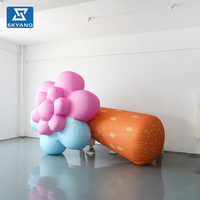 Modèle de fleur gonflable personnalisé rose et bleu bicolore pour la décoration romantique de parcs extérieurs, de roadshows et de marketing de marque