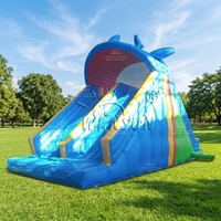 Château gonflable aquatique WINSUN en forme de dauphin avec double toboggan et parcours d'escalade bleu