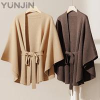 Neue Elegante Damen 100% Reine Kaschmir Strickjacke Hochwertige Pullover-Jacke Einfarbiger Gürtel-Schal Warmer Oberteil-Mantel für Frühling und Herbst