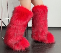 Sepatu bot wanita selutut musim dingin, sepatu bot salju hangat, Slip-On, bulu palsu, halus, musim gugur