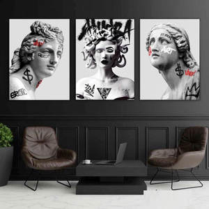 HAOWAI-Statue de graffiti sur support en bois, 3 pièces, motif pour le bureau, cadeau parfait, décoration murale, OEM/ODM - Product Image 3