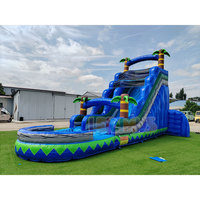 Toboggan aquatique gonflable Tropical Palm Tree Wave avec piscine, toboggan aquatique gonflable pour enfants et adultes, idéal pour l'été, la cour arrière, les fêtes commerciales